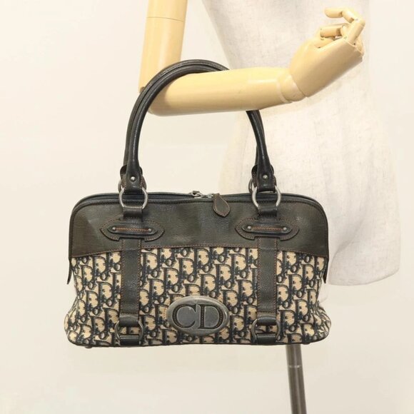 Christian Dior Trotter Canvas Hand Bag Navy Silver Auth sw686 - Picture 3 of 16